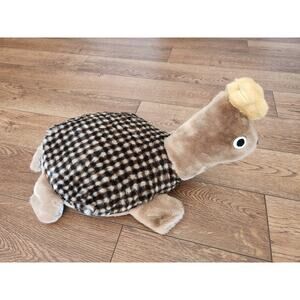 Vtg Toy brown Plaid LG plush Turtle 1950's
